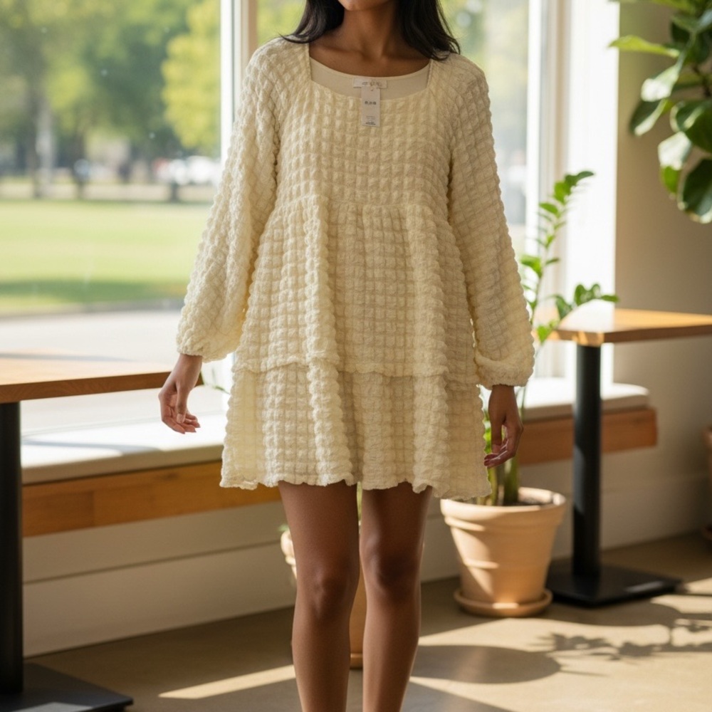 Simply Southern Cream Textured Tiered Mini Dress